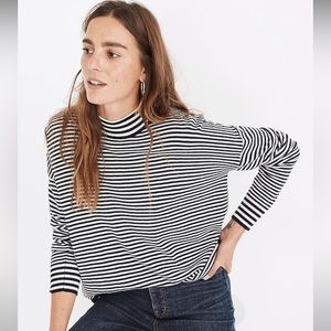 Madewell wool blend mock neck blue striped sweater.